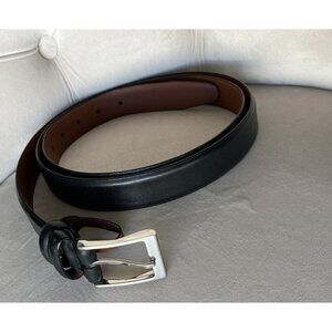 Men's Wearhouse Men's Full Leather Black Belt Matte Silver Buckle 52 / 130